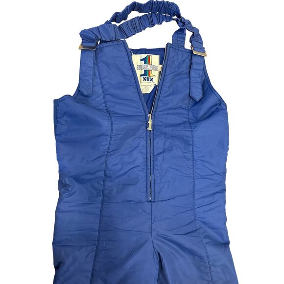 Vintage 70s Number 1 Sun Blue Insulated ski snow bib overall flare pants sz 30 - Picture 3 of 6